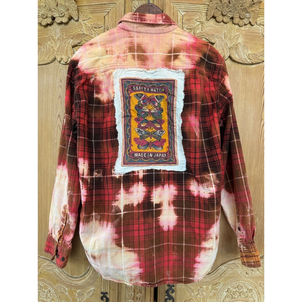 Vintage Butterfly Patch Bleached Flannel Shirt Upcycled Cotton Size Large - Picture 7 of 10
